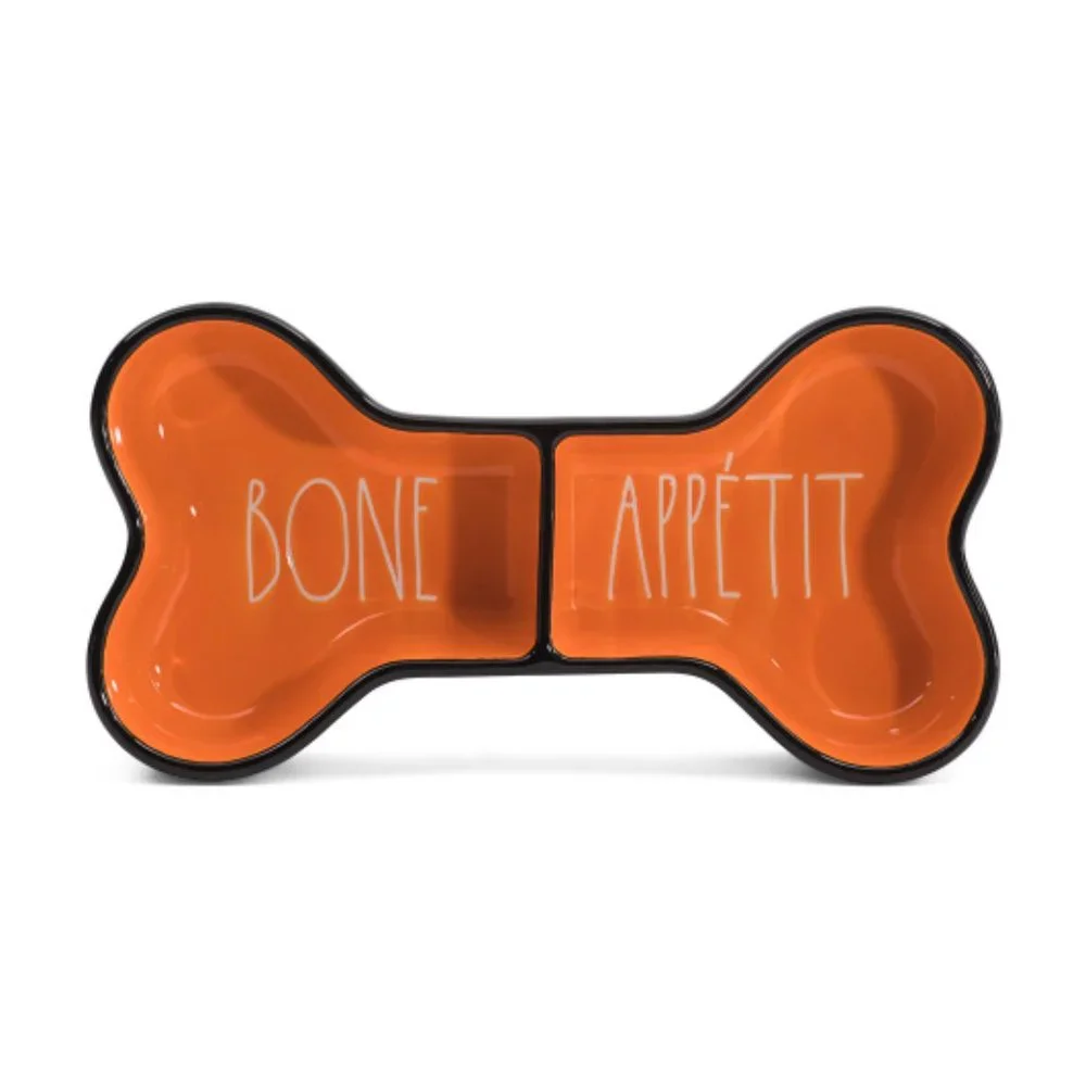 Rae Dunn Orange Bone Appétit Double Dog Bowl NIB